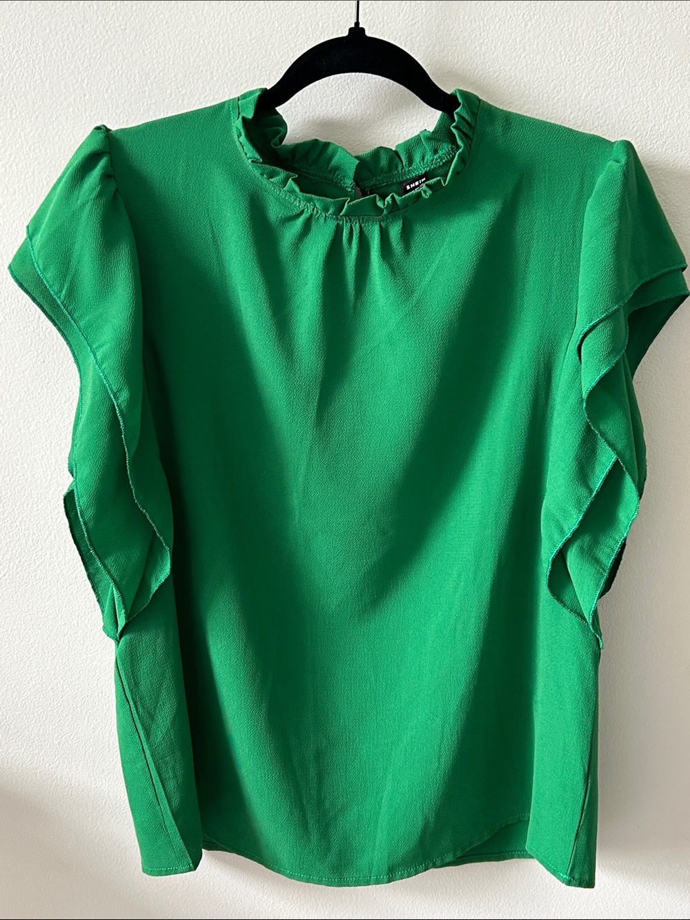 Shein Emerald/Kelly Green Ruffle Sleeve Boutique Blouse - Women's Large